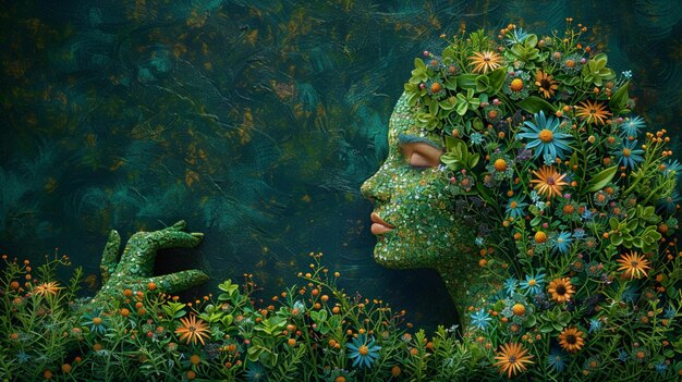 Foto la natura abbraccia l'illustrazione della donna floreale