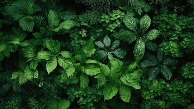 자연에서 활기찬 녹색 식물의 전체 프레임을 포옹