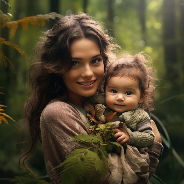 Photo natures embrace smiling girl with baby