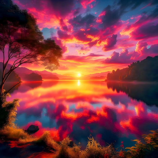 Natures Grand Finale A Colorful Sunset Painting the Sky Vibrant colors in sunrise illuminating