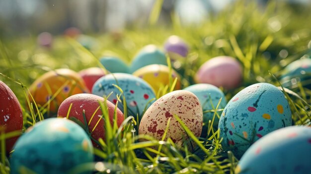 Natures Hidden Treasures A Whimsical Gathering of Pastel Eggs Amidst the Verdant Meadow