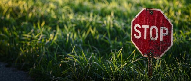 Natures Pause A Vibrant Stop Sign Against a Grassy Backdrop