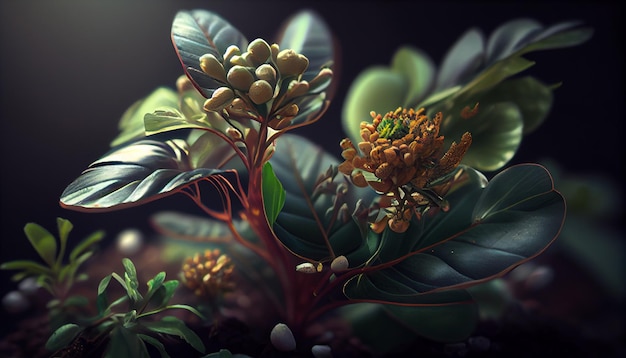 Natures plant growth in green leaves and flowers generative AI