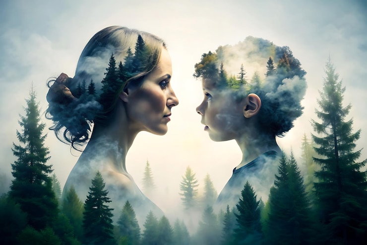 Photo natures reflection mother and child