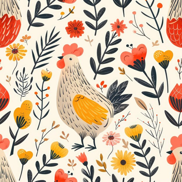 Photo natures symphony seamless chicken pattern wallpaper