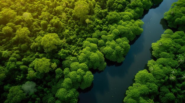 Foto sinfonia della natura un giorno di sole sopra il fiume della foresta pluviale