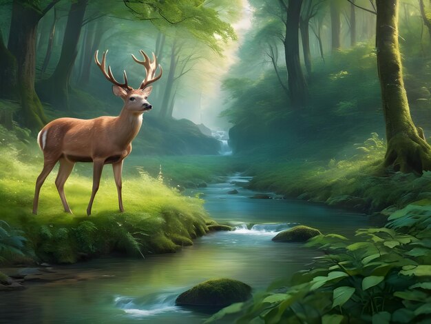 Natures Tranquil Majesty A Graceful Deer in its Enchanted Habitat