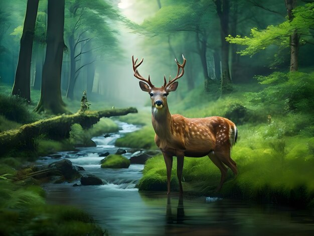 Natures Tranquil Majesty A Graceful Deer in its Enchanted Habitat