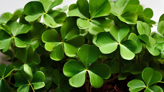 Natures Treasures HyperRealistic Cluster of FourLeaf Clovers Resting on Earthy Soil