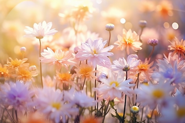 Natuur achtergrond van een prachtig kleurrijk bloemenveld Zomerbloemen in de weide Lente natuur