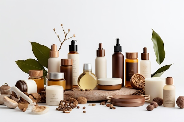 Foto natuur cosmetische producten witte achtergrond