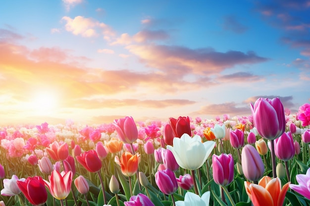 Natuur esthetiek behang tulip veld bloeien lente zomer bloemen stemming