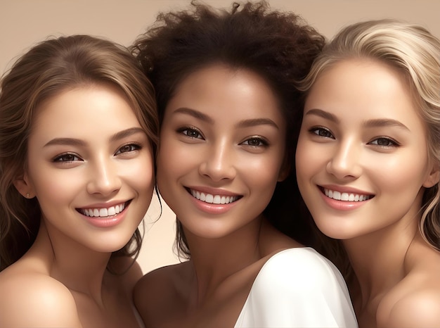 Natuur jonge schoonheid Multi-etnische groep dames met verschillende soorten huid samen