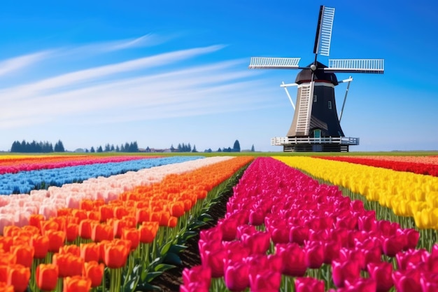 Foto natuur nederlandse molen lente landschap windmolen traditionele lucht landelijke reis nederland bezienswaardigheid nederland