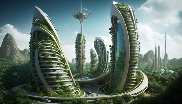 Foto natuur planten groene slimme stad ai genereren