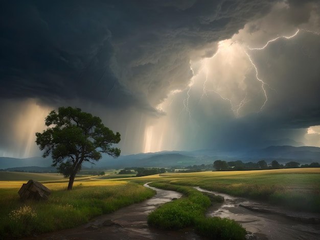 Natuurdrama-regenbui over een adembenemend landschap