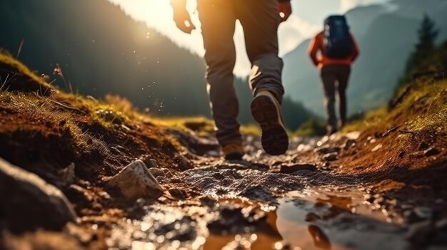 Natuurliefhebbers trekking door bergachtig terrein