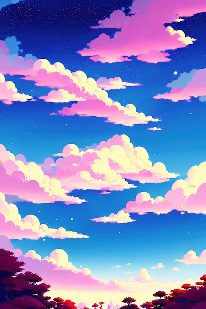 Natuurlijk anime-landschap met heldere lucht en sappige kleuren