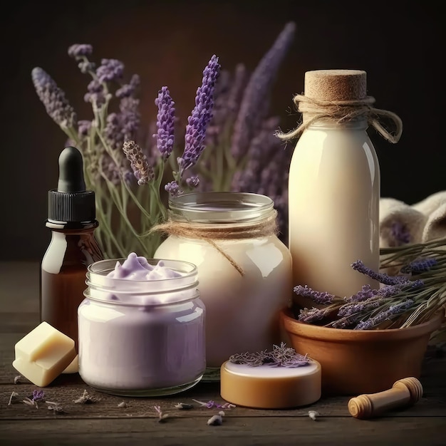 Natuurlijk cosmeticaproduct met lavendel generatieve ai