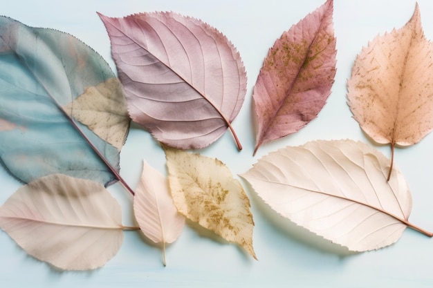 Natuurlijk frame gemaakt met kleurrijke gedroogde bladeren pastelkleurige randen frisse en lichte luchtige stemming ai generatief