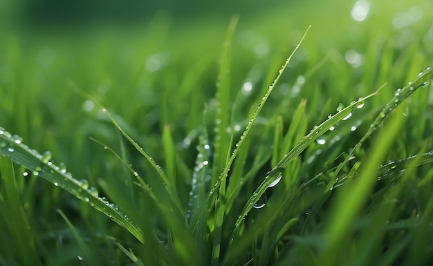 Natuurlijk groen gras met waterdruppels op de achtergrond