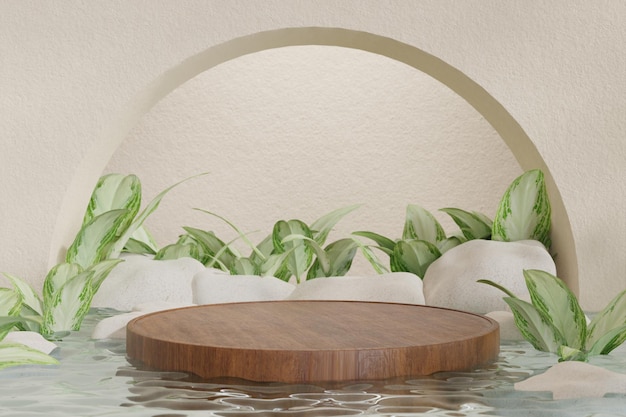 Natuurlijk hout plant podium 3d render