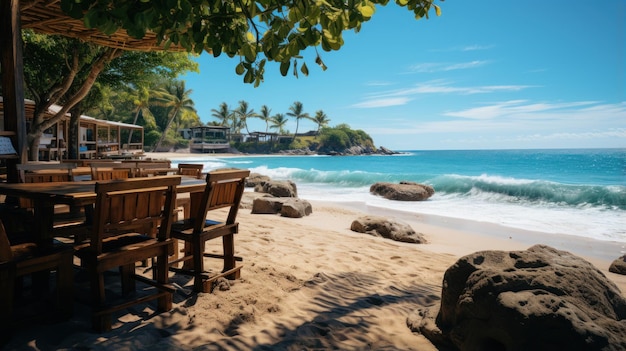 Natuurlijk uitzicht op het tropische strand prachtig zee café aan het strand op een zonnige dag