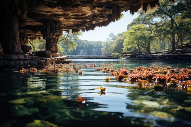 Natuurlijk zwembad in Austin, VS, met generatieve IA rotsformaties