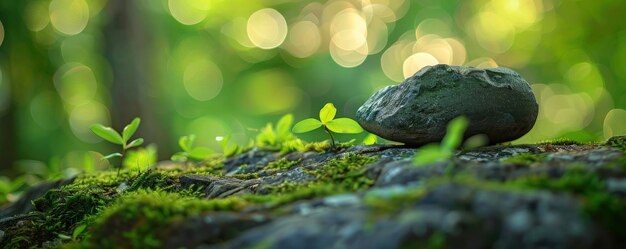 Natuurlijke achtergrond met gras en houten steen