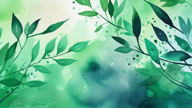Natuurlijke aquarel achtergrond met takken en bladeren AI generatie