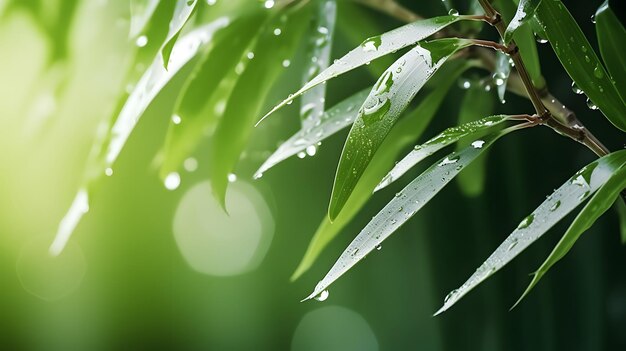 Foto natuurlijke bamboe bladeren met bokeh lente lichten achtergrond