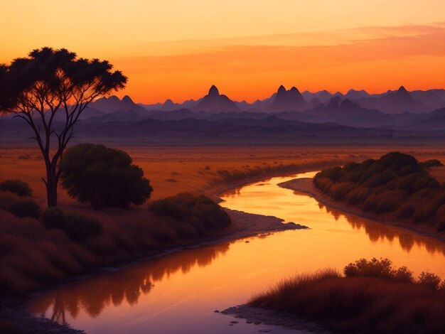 Natuurlijke boom berg zonsondergang achtergrond