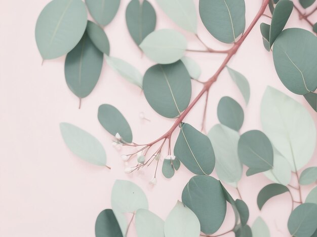 Foto natuurlijke elegantie eucalyptus takken met frisse bladeren op een roze achtergrond