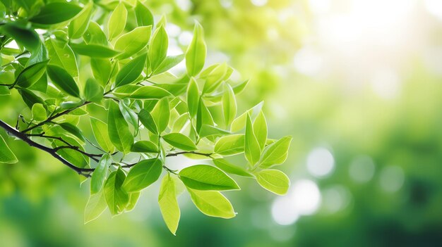 natuurlijke groene bladeren met bokeh voorjaarsverlichting op de achtergrond