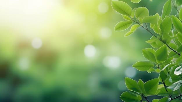 Foto natuurlijke groene bladeren met bokeh voorjaarsverlichting op de achtergrond