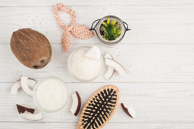 Foto natuurlijke haarbehandeling met kokosnoot