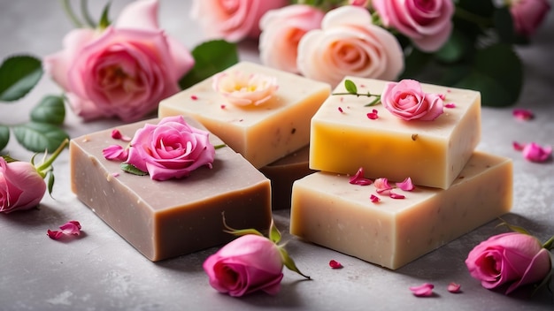 Natuurlijke handgemaakte zeepstaven met rozen olie spa biologisch product