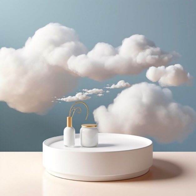 Foto natuurlijke hydraterende cosmetische presentatie met wolken mock-up scène podium voor productvertoning