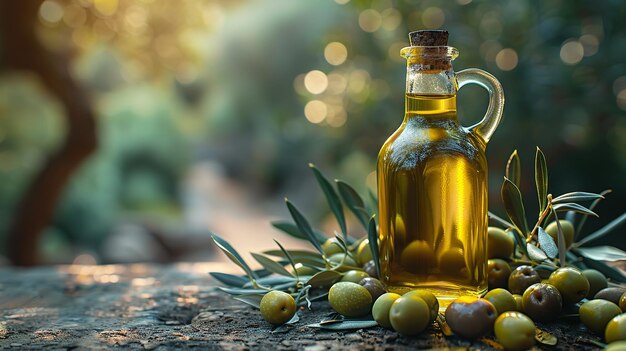 Natuurlijke olijfolie in een glazen fles Bio-olijfolie Generatieve Ai