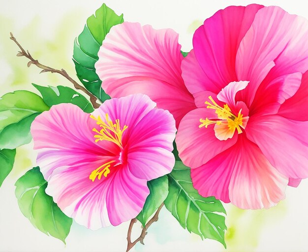 Natuurlijke ontzagwekkende veelkleurige botanische hibiscus bloemen schilderen op papier HD aquarel afbeelding