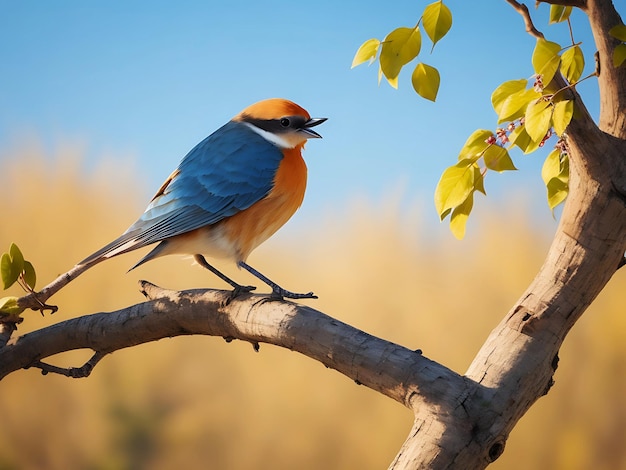 Natuurlijke panoramische vogel zittend op tak ai genereren