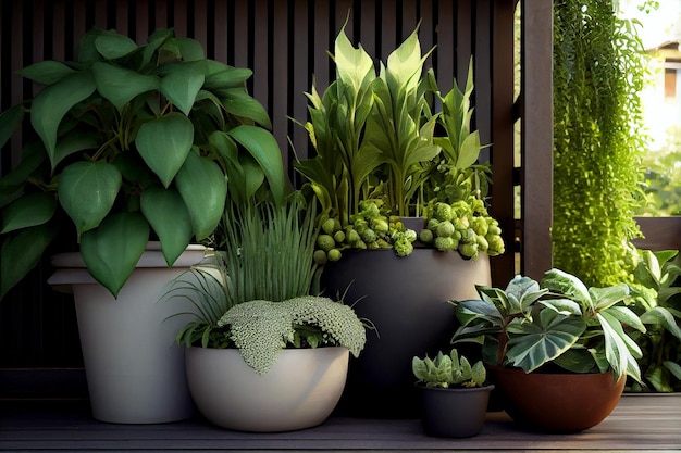 Natuurlijke planten in potten groene tuin