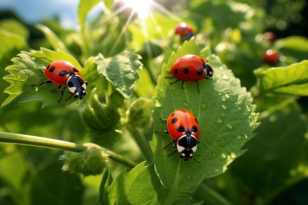 Natuurlijke roofdieren zoals lieveheersbeestjes in actie Diverse ecosysteem met de nadruk op het naast elkaar bestaan van gewassen