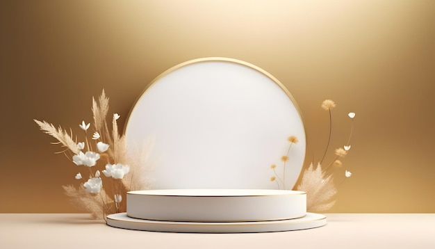 Natuurlijke schoonheid Podium achtergrond in gouden kleur voor product showcase