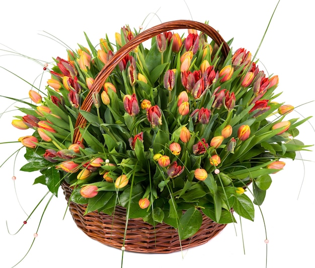Natuurlijke tulpen in een mand