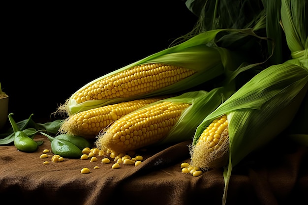 Natuurlijke verse gele maïskorf Nitratie Groentevoeding Groene bladeren