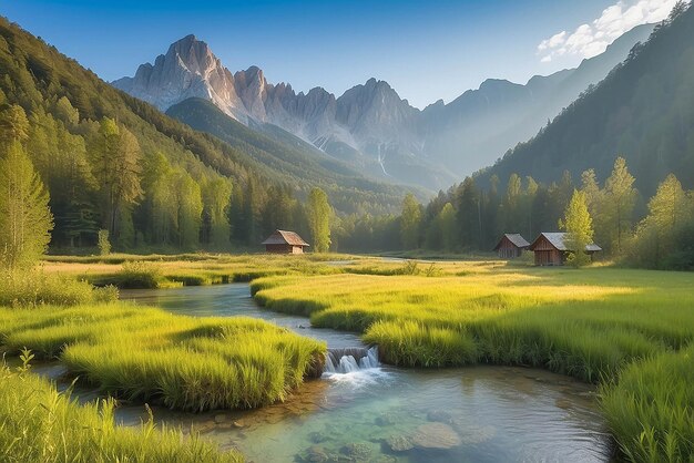 Natuurreservaat Zelenci krajnska gora Slovenië Europa Een prachtig ochtendbeeld van het natuurreservat Zelenci Slovenië reizen