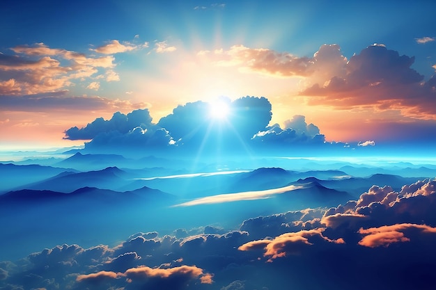 Natuurschoon in de zonsonderganghemel van de blauwe zonlichtstratosfeer