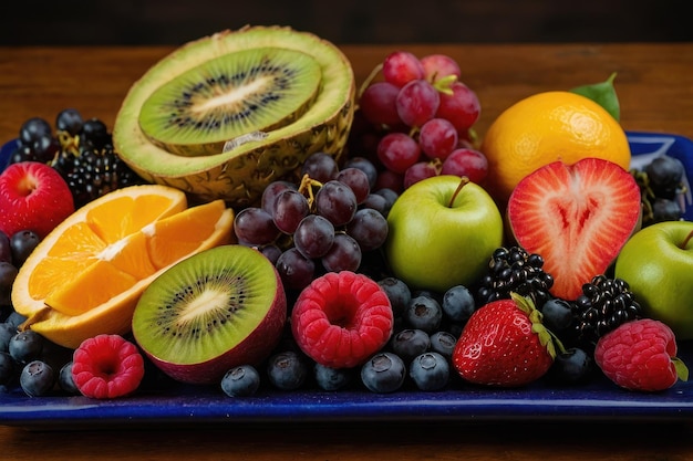 Foto natuurtje van kleurrijke fruitarrangementen