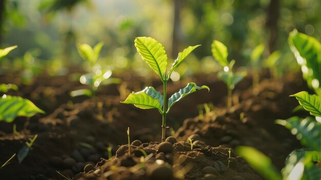 Natuurviering Groei Bomen Concept met een prachtige groene achtergrond Perfect voor Aardedag en milieubewustzijn